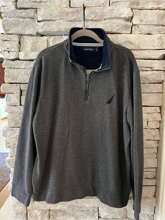 Nautica Other - Nautica Men's Dark Charcoal Quarter-Zip Sweater with Navy Trim